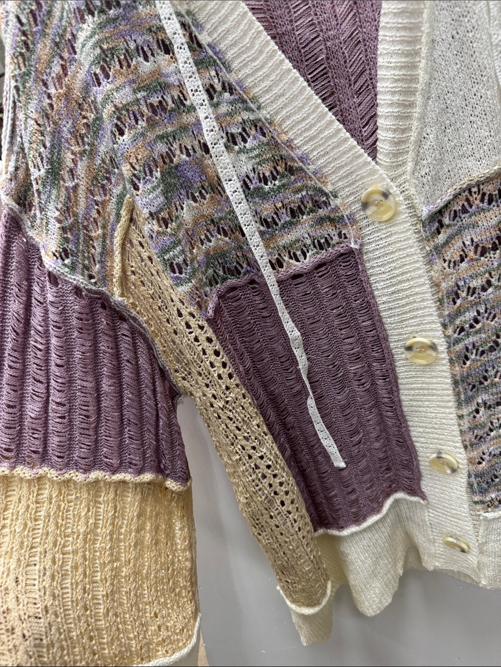 NWOT POL Lavender, Cream and Tan Mixed-Knit Hooded Cardigan - Picture 2 of 6